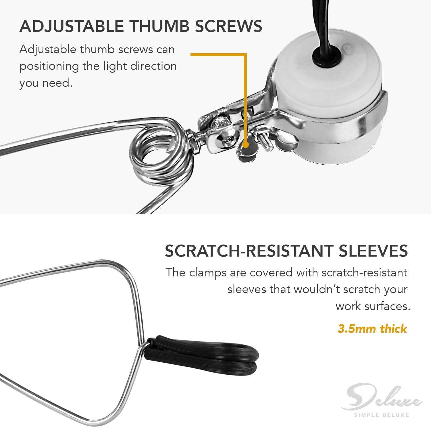 Simple Deluxe Adjustable Clamp Lamp with 5.5 Inch Aluminum Reflector, for Amphibian Pet, Reptile Terrariums, 60W Ceramic Lamp Cap(no Bulb Included), Black