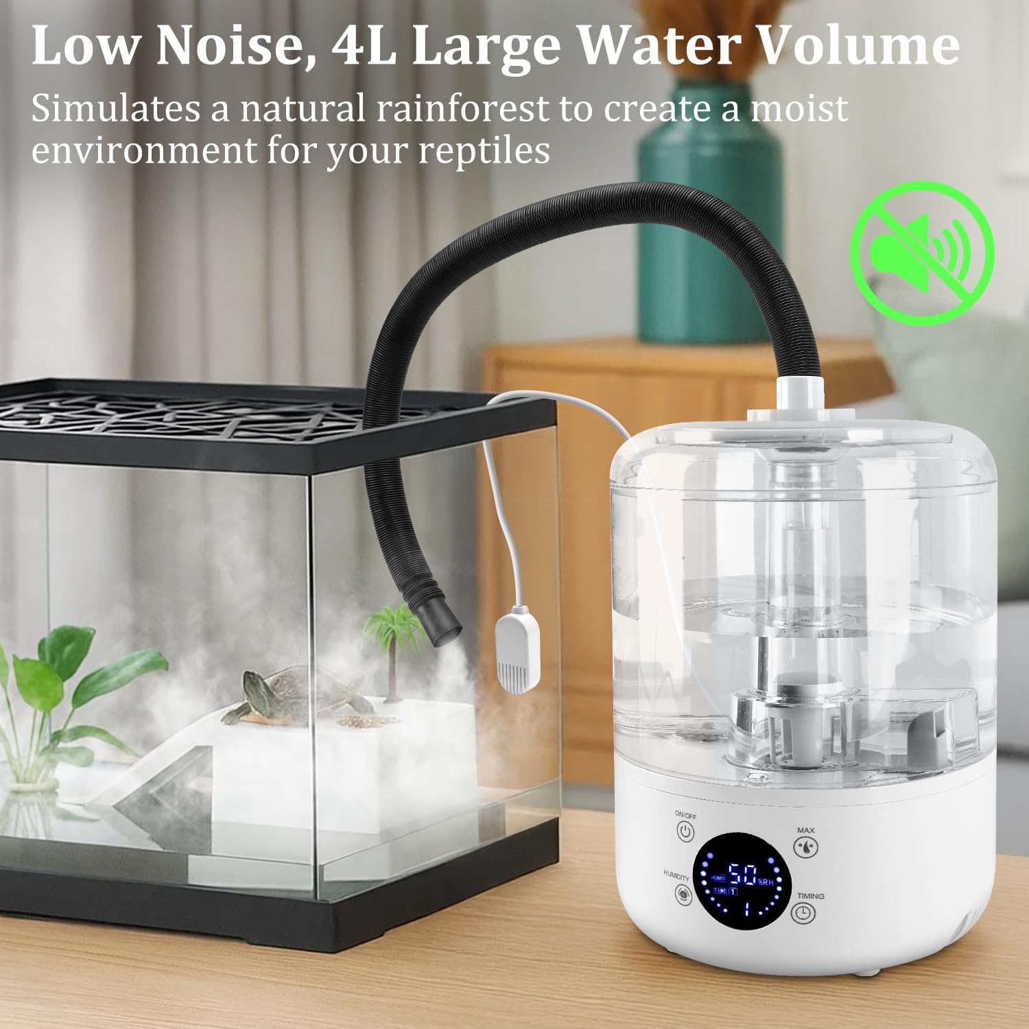 Reptile Humidifier Fogger - 4L Reptile Fogger with Humidity Control Sensor, Timer & 3 Adjustable Mist Levels, Touch & Remote Control, Reptile Mister for Reptiles Amphibians Snake Herps