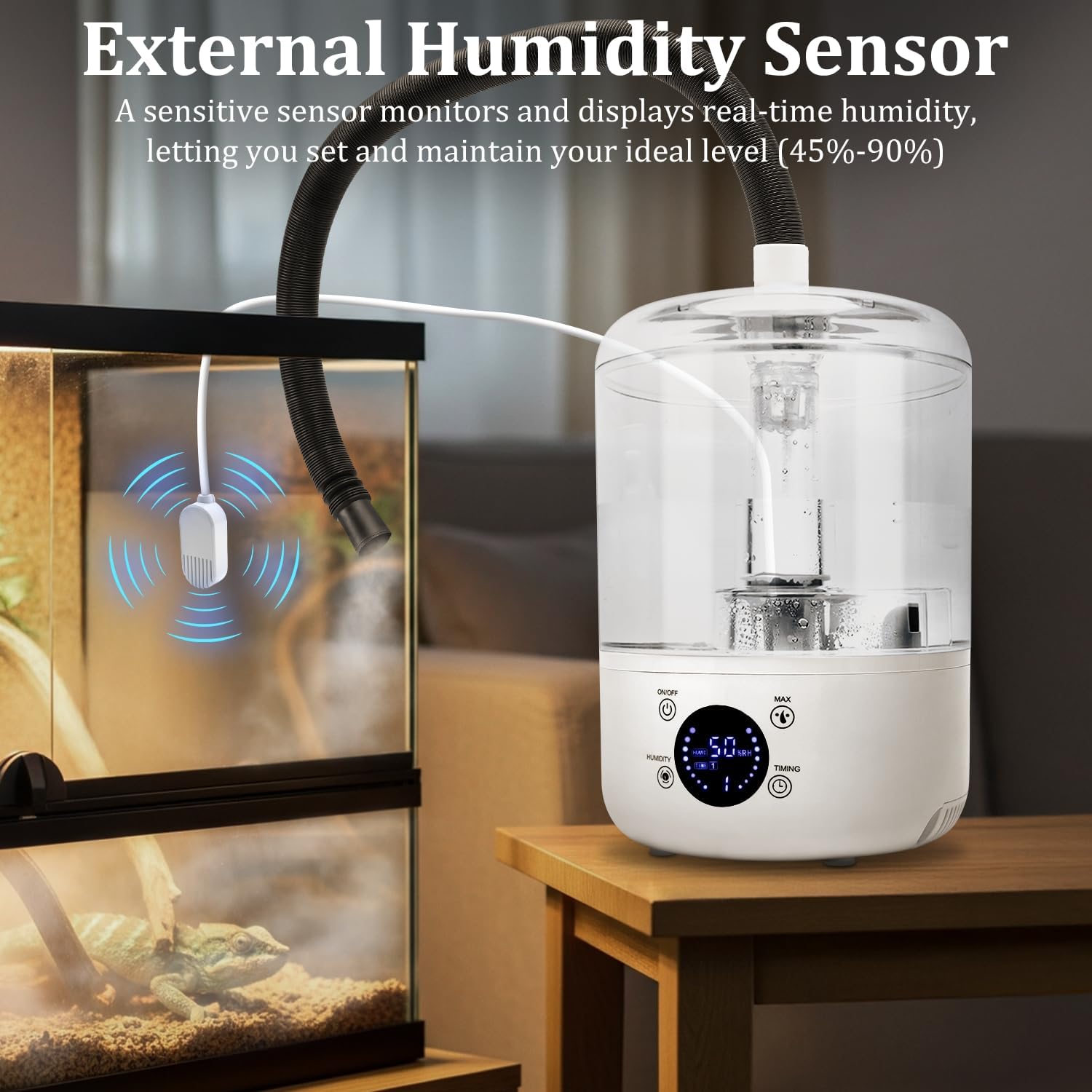 Reptile Humidifier Fogger - 4L Reptile Fogger with Humidity Control Sensor, Timer & 3 Adjustable Mist Levels, Touch & Remote Control, Reptile Mister for Reptiles Amphibians Snake Herps