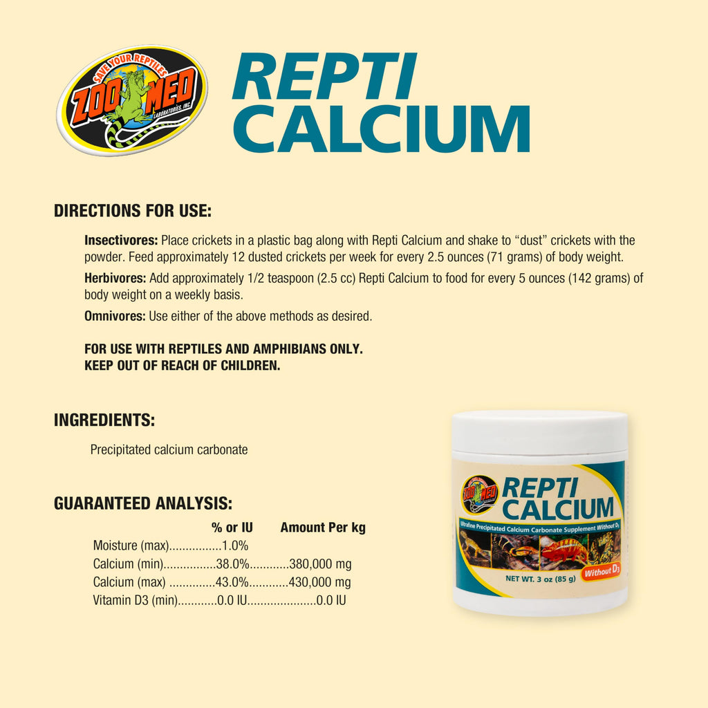 Zoo Med Reptile Calcium without Vitamin D3, 8-Ounce