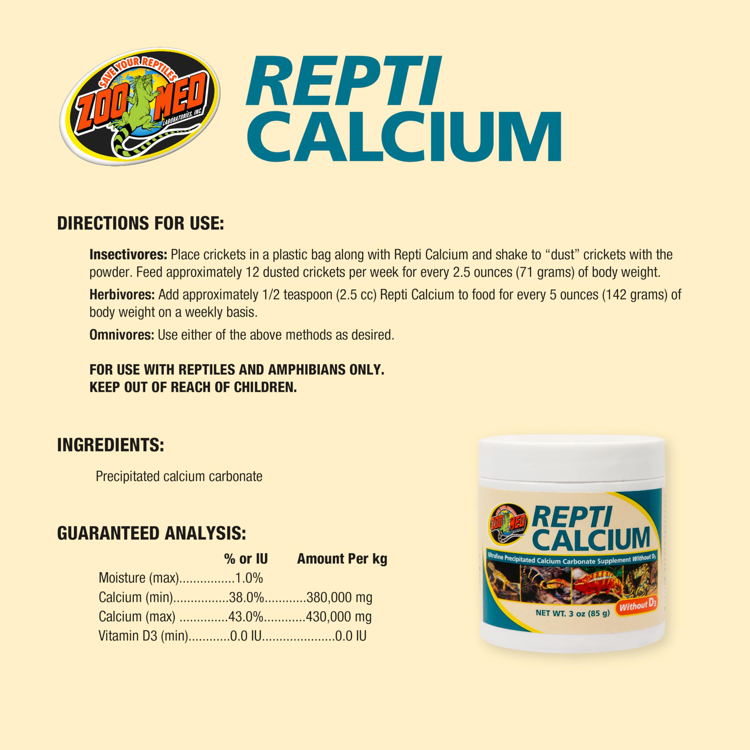 Zoo Med Reptile Calcium without Vitamin D3, 8-Ounce